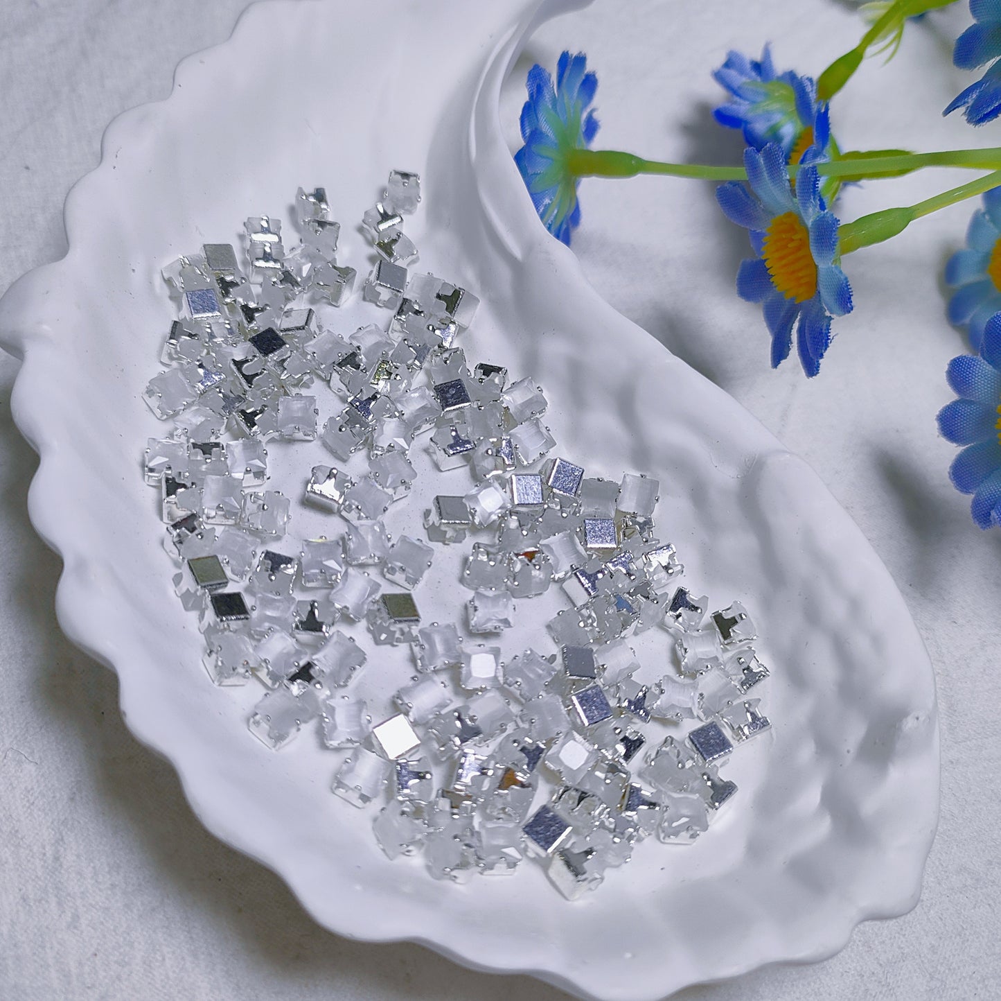 4mm square zircon rhinestones with silver base for DIY bracelet & necklace