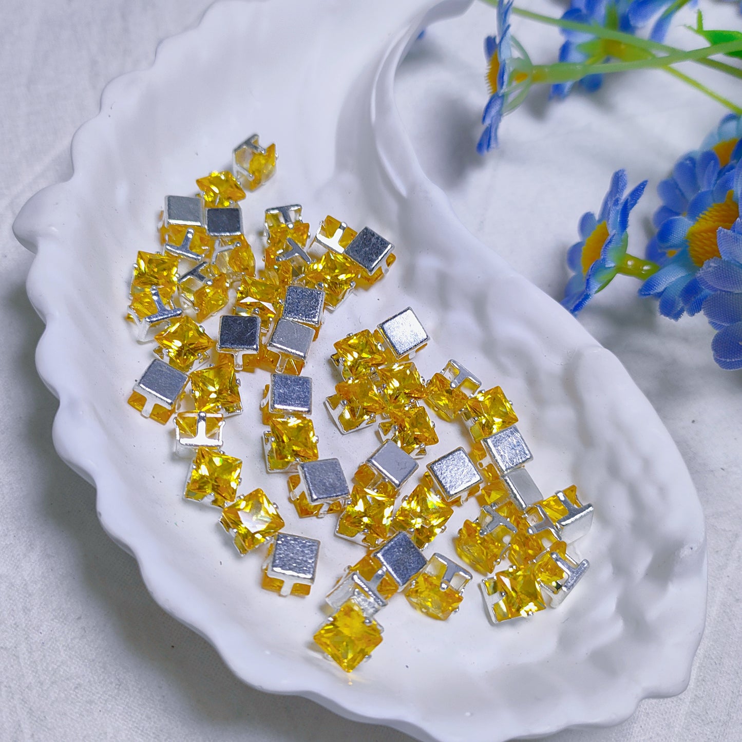 6mm square zircon rhinestones with silver base for DIY bracelet & necklace