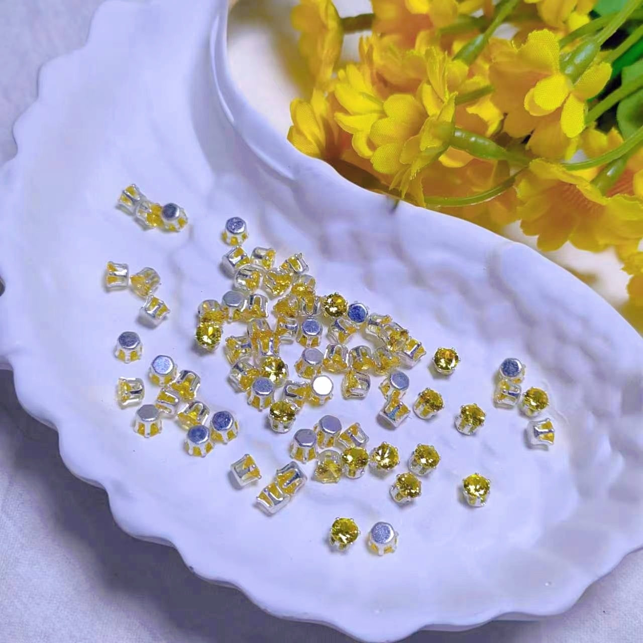 3mm round zircon rhinestones with golden and silver base for DIY bracelet & necklace