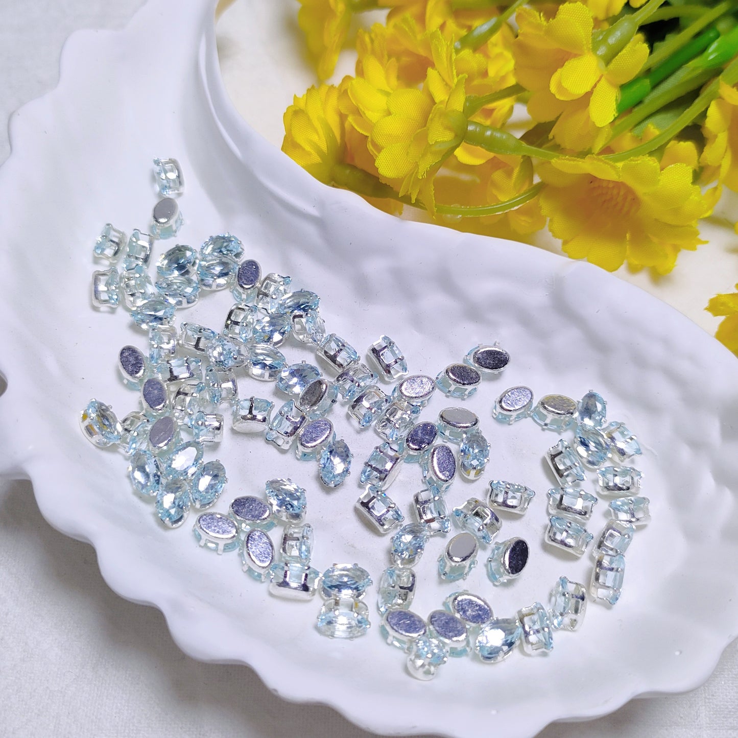4x6mm oval zircon rhinestones with golden and silver base for DIY bracelet & necklace