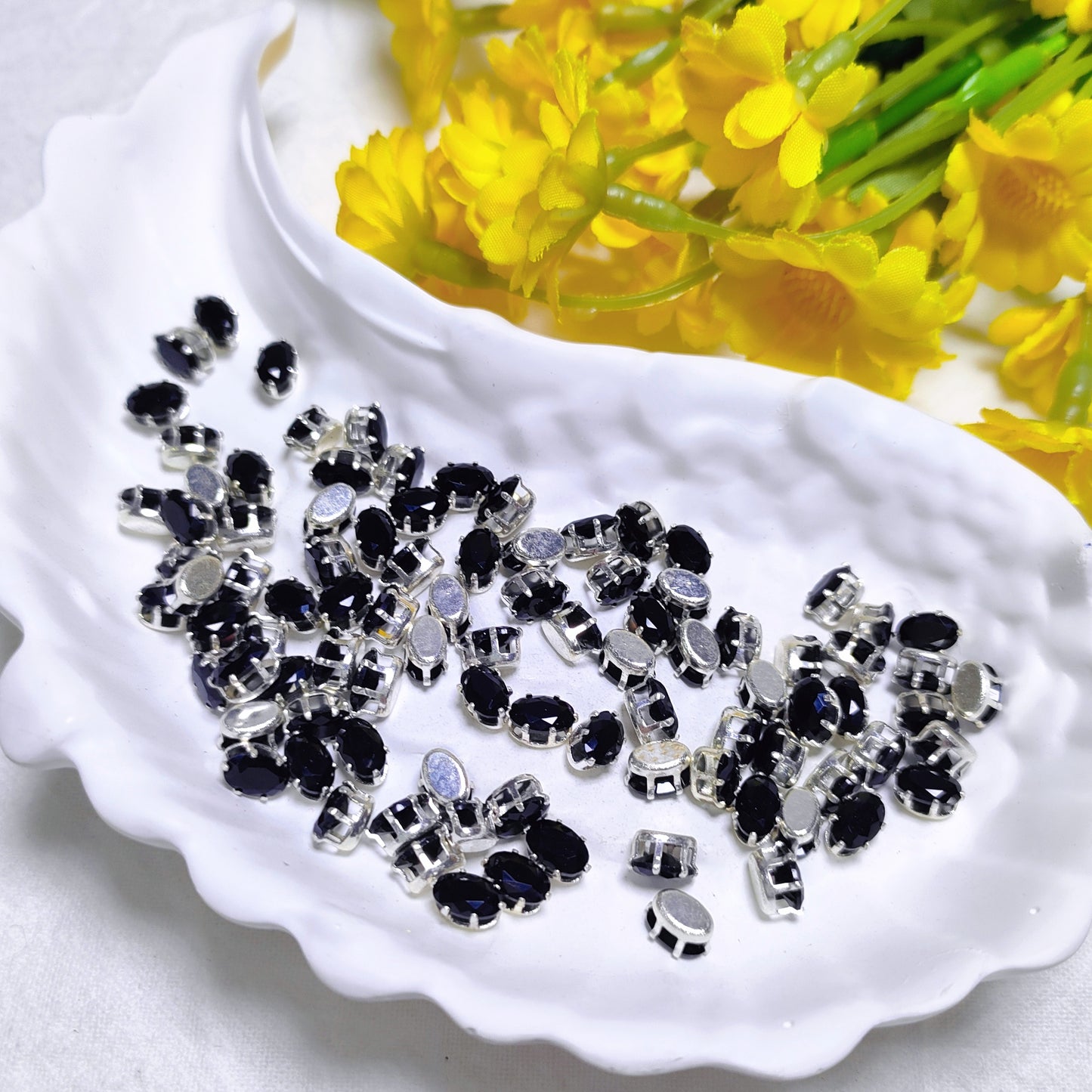 4x6mm oval zircon rhinestones with golden and silver base for DIY bracelet & necklace