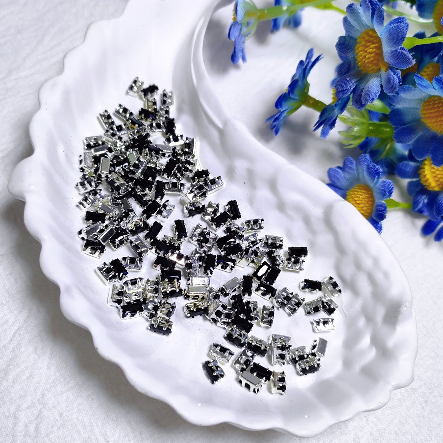 3x6mm rectangle zircon rhinestones with silver base for DIY bracelet & necklace
