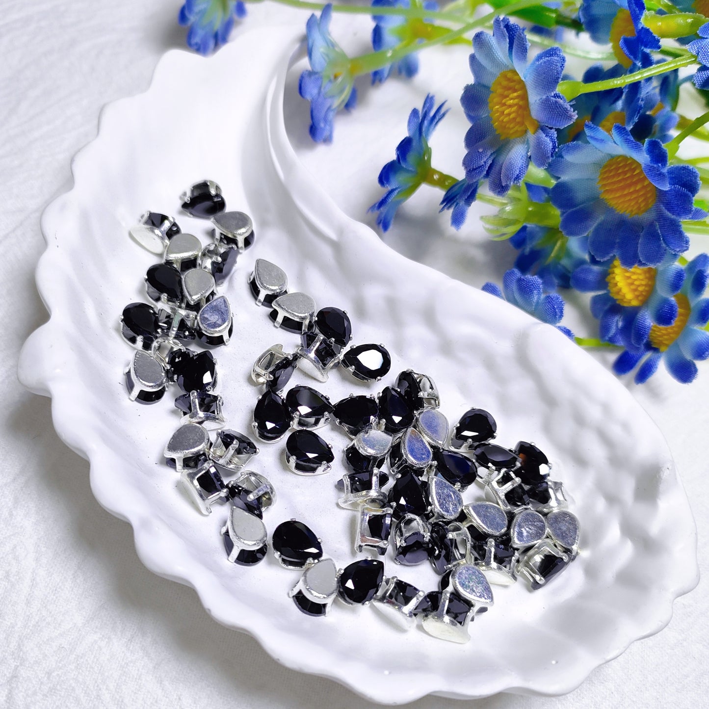 6x8mm tear drop zircon rhinestones with silver base for DIY bracelet & necklace
