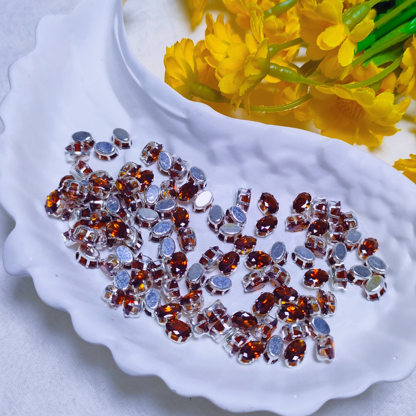4x6mm oval zircon rhinestones with golden and silver base for DIY bracelet & necklace