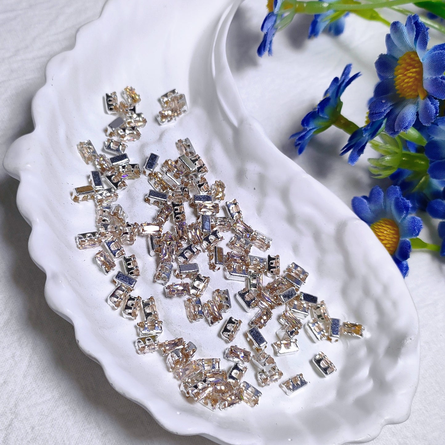 3x6mm rectangle zircon rhinestones with silver base for DIY bracelet & necklace