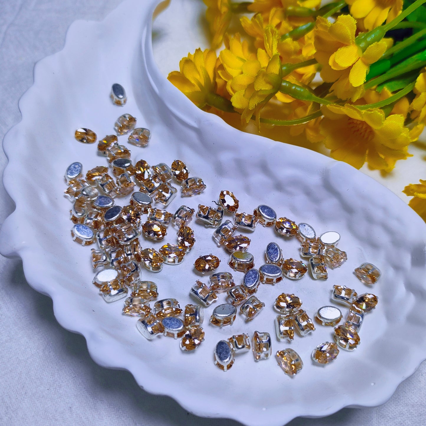 4x6mm oval zircon rhinestones with golden and silver base for DIY bracelet & necklace