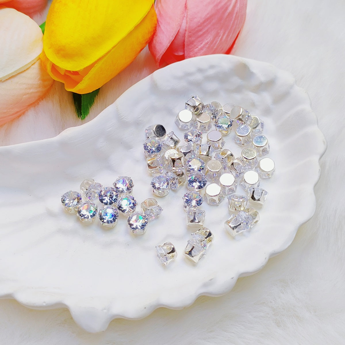 8mm round zircon rhinestones with golden and silver base for DIY bracelet & necklace