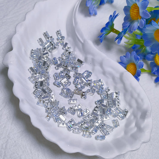 3x6mm rectangle zircon rhinestones with silver base for DIY bracelet & necklace