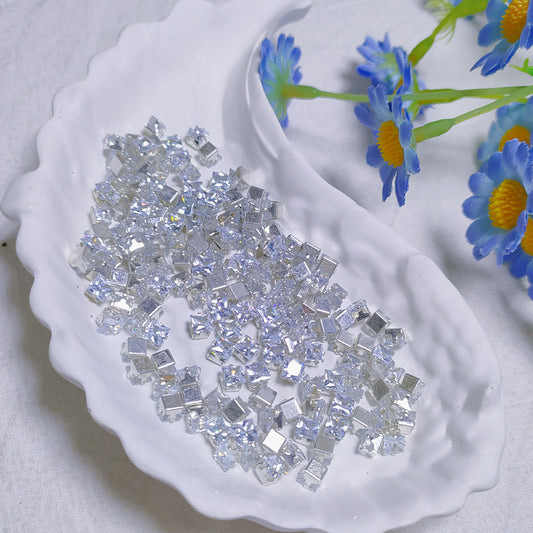 4mm square zircon rhinestones with silver base for DIY bracelet & necklace