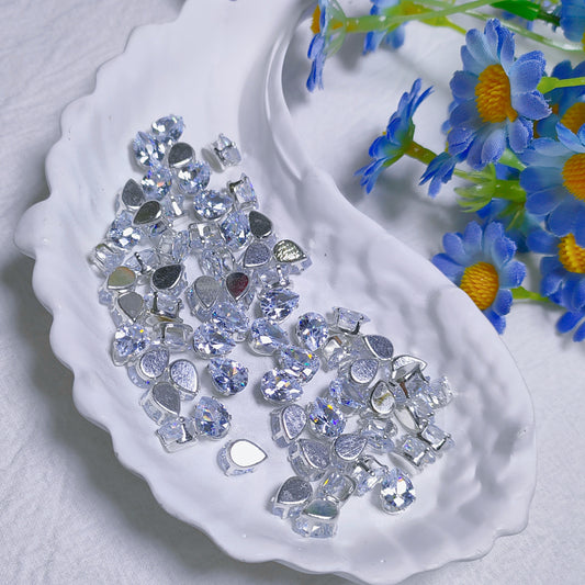 6x8mm tear drop zircon rhinestones with silver base for DIY bracelet & necklace