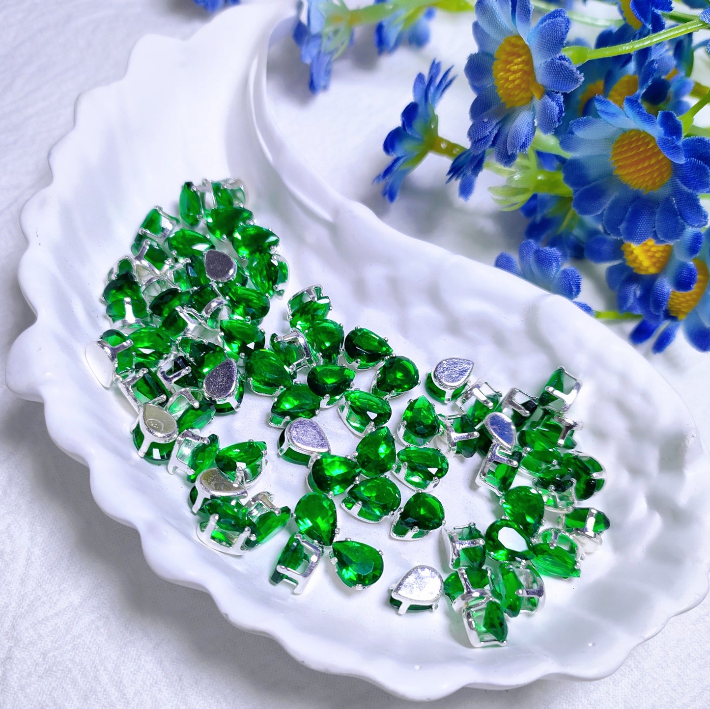 6x8mm tear drop zircon rhinestones with silver base for DIY bracelet & necklace
