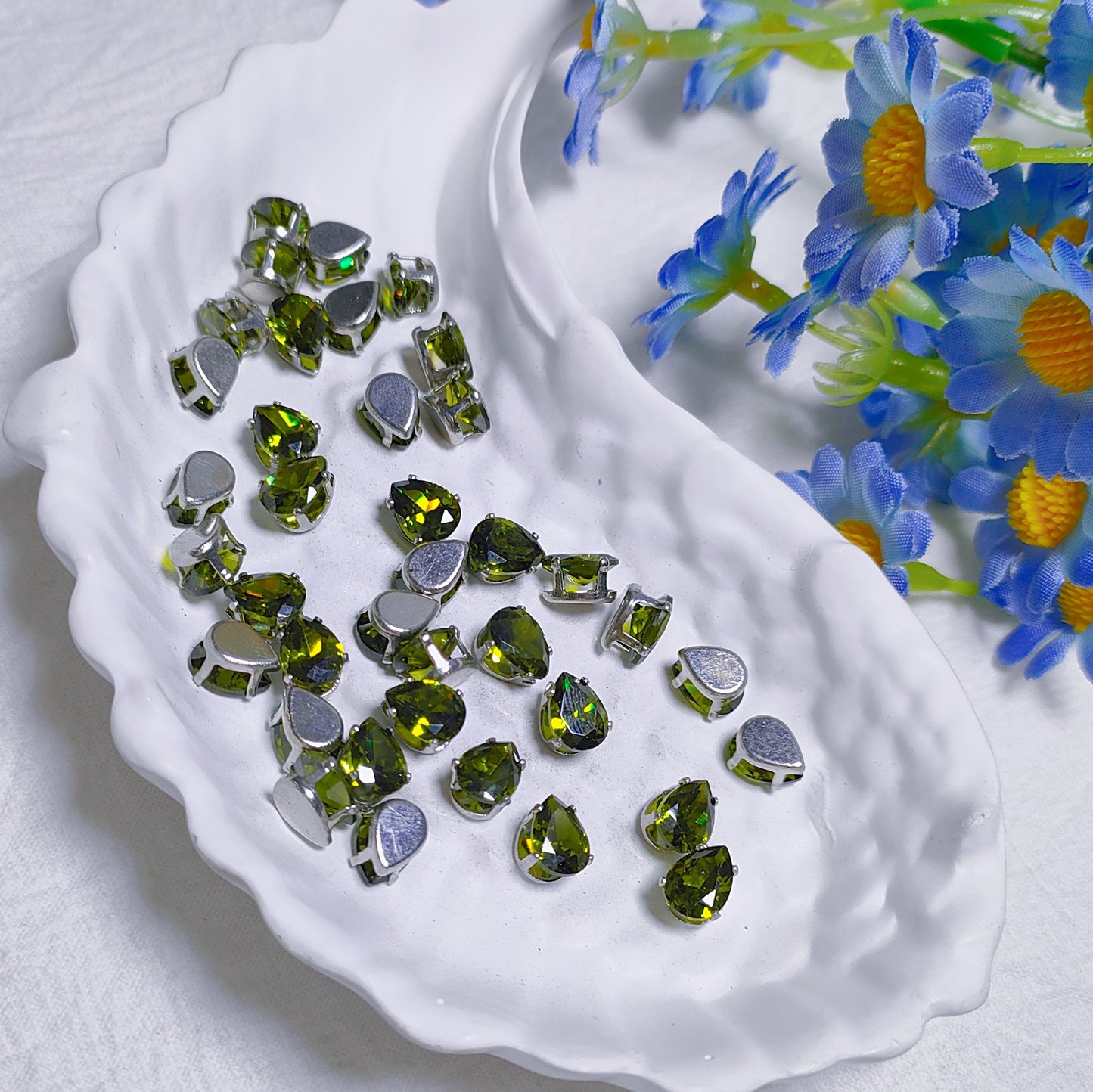 6x8mm tear drop zircon rhinestones with silver base for DIY bracelet & necklace