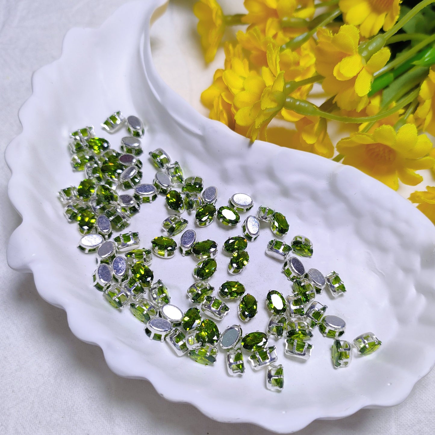 4x6mm oval zircon rhinestones with golden and silver base for DIY bracelet & necklace