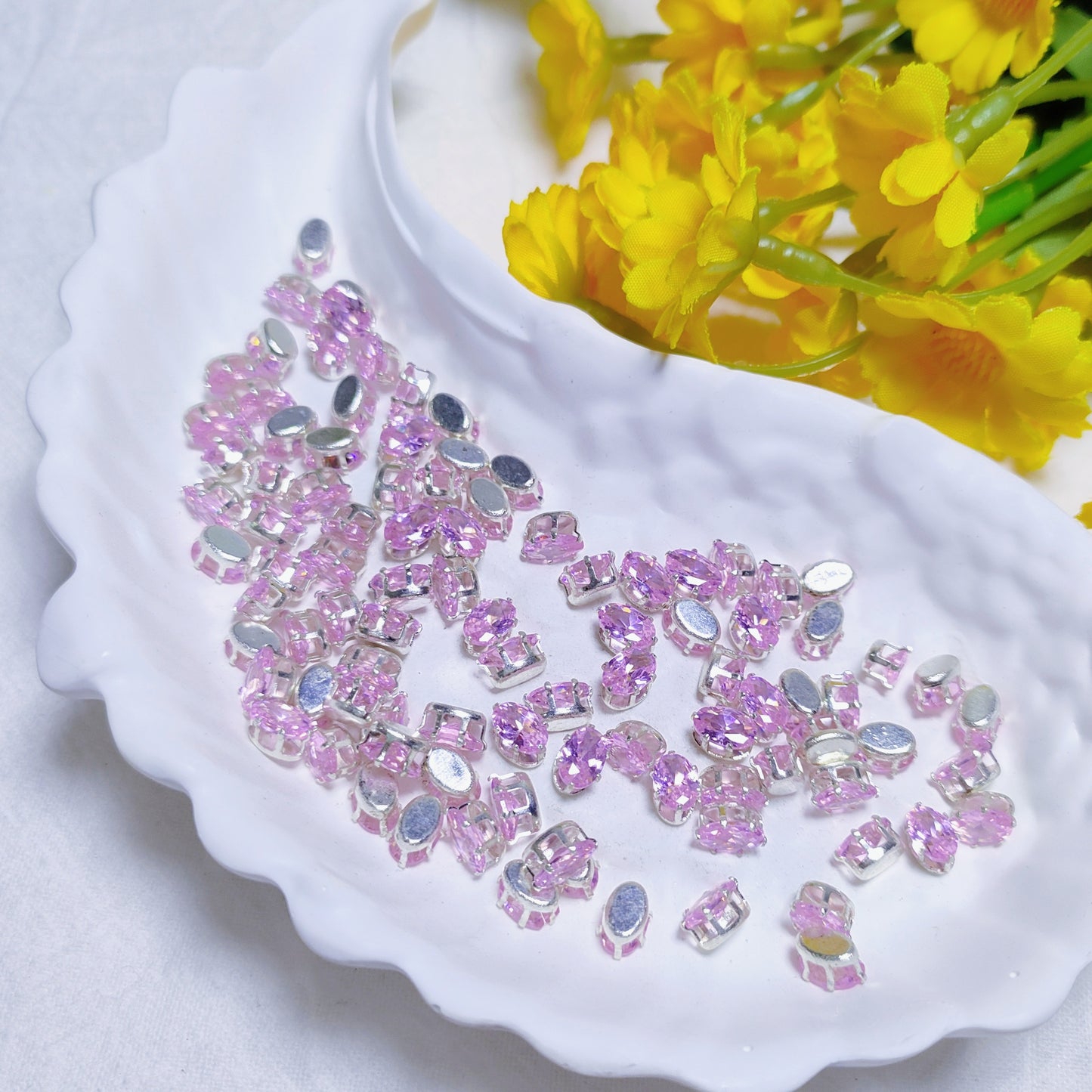 4x6mm oval zircon rhinestones with golden and silver base for DIY bracelet & necklace