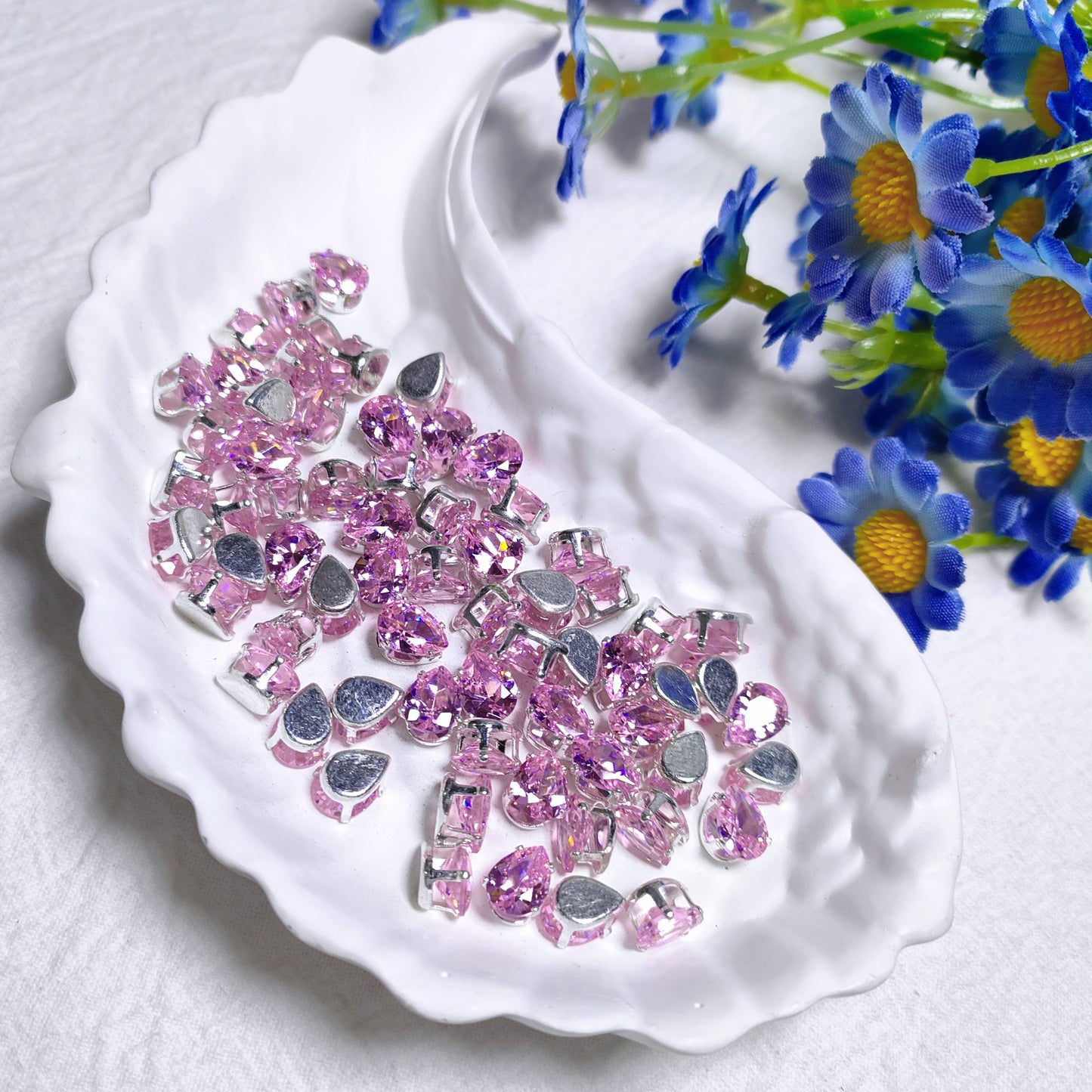 6x8mm tear drop zircon rhinestones with silver base for DIY bracelet & necklace