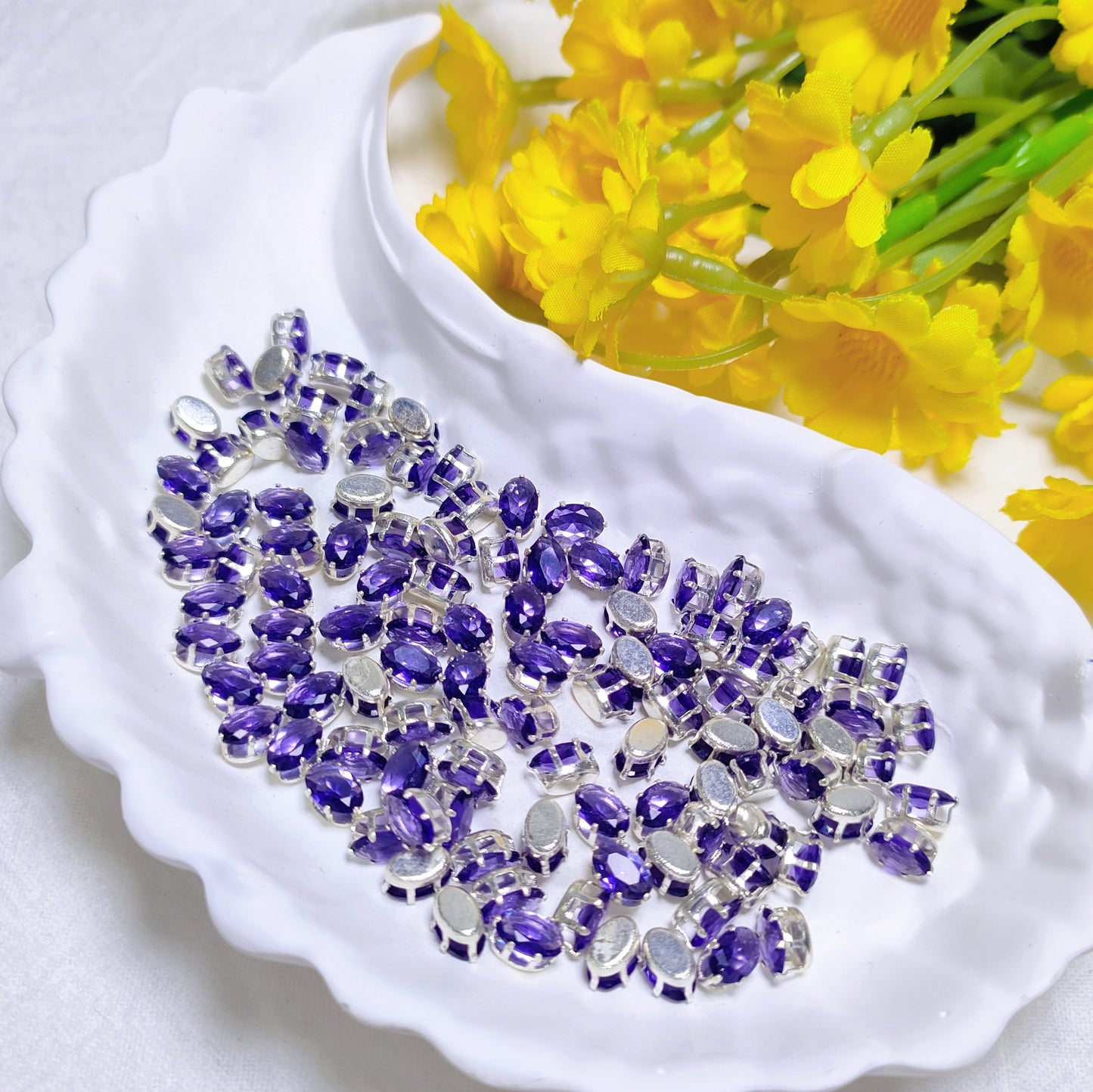 4x6mm oval zircon rhinestones with golden and silver base for DIY bracelet & necklace