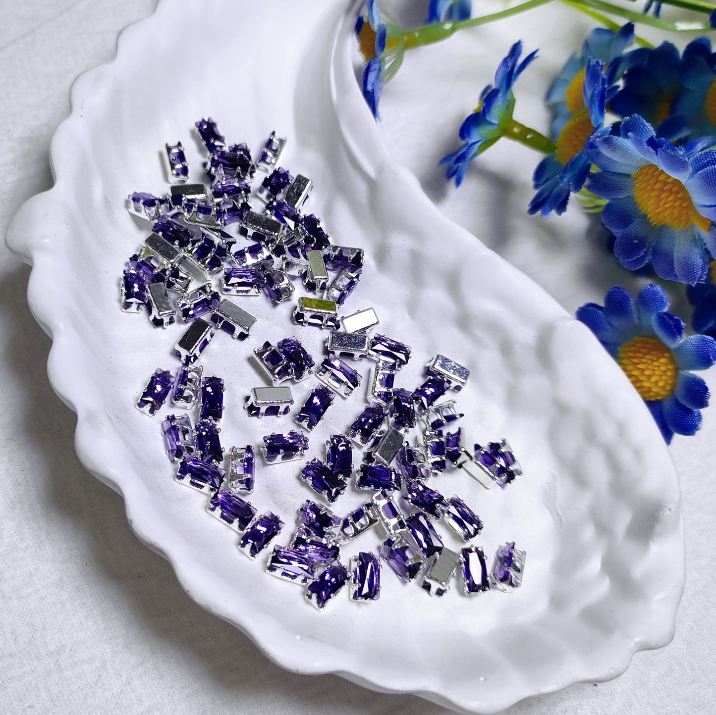 3x6mm rectangle zircon rhinestones with silver base for DIY bracelet & necklace