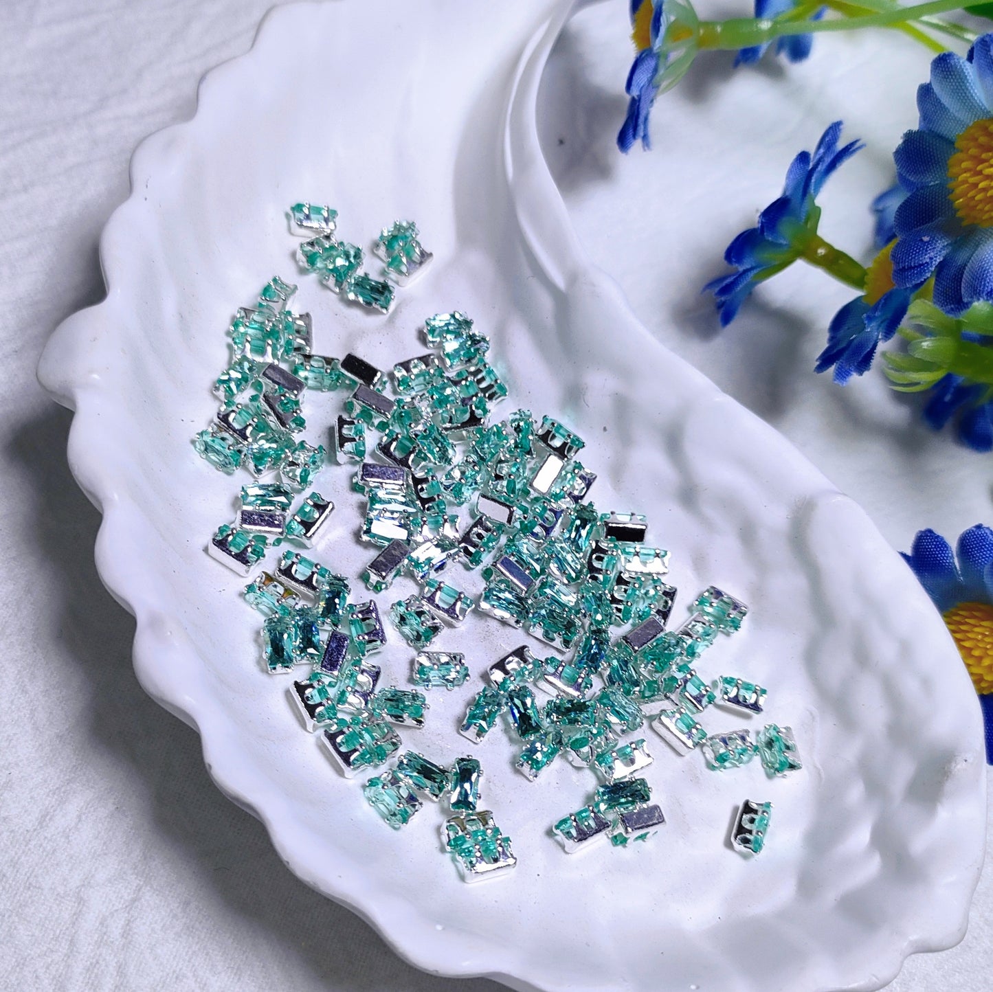 3x6mm rectangle zircon rhinestones with silver base for DIY bracelet & necklace