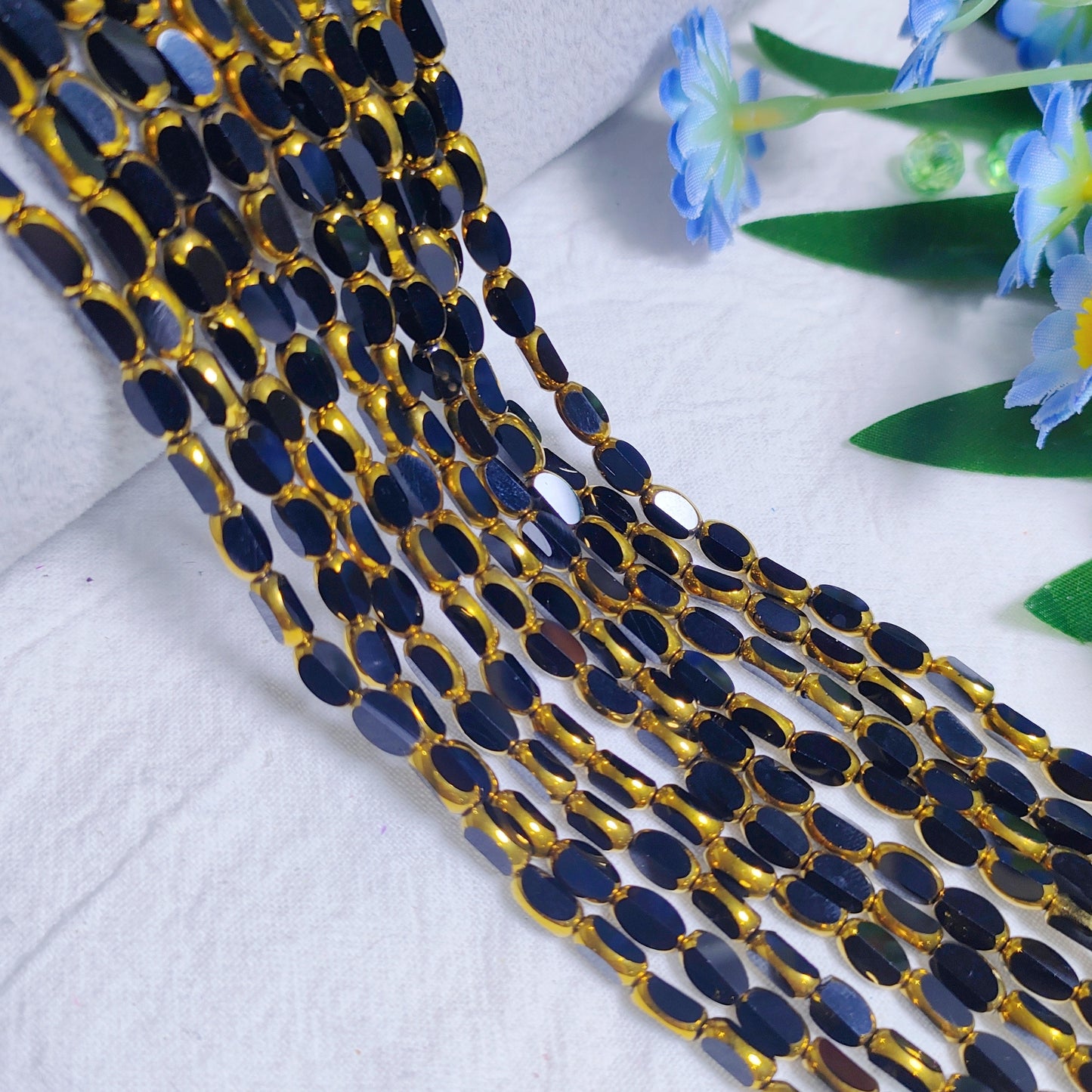 4*6.5mm vintage oval faceted golden and rainbow edge galss rice beads 48pcs per strand for DIY project bracelet&necklace&keychain etc material