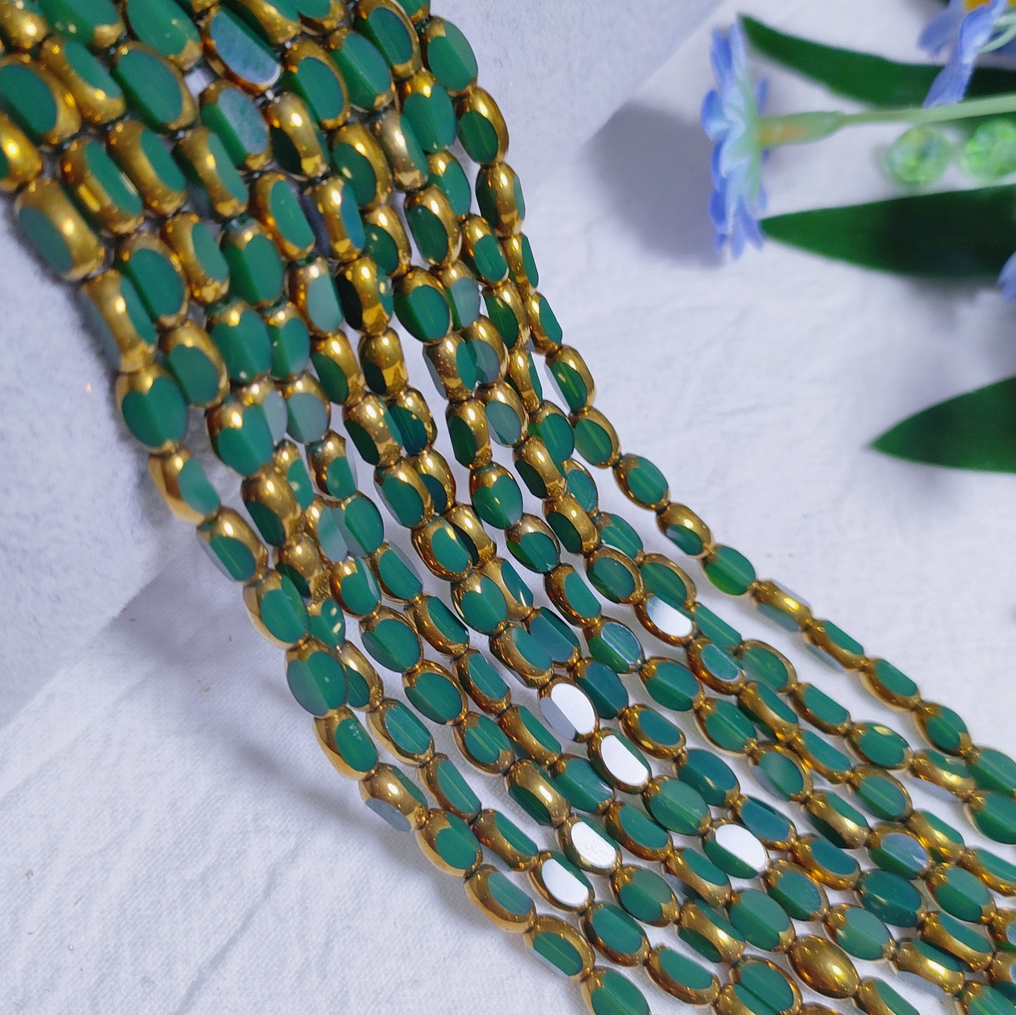 4*6.5mm vintage oval faceted golden and rainbow edge galss rice beads 48pcs per strand for DIY project bracelet&necklace&keychain etc material