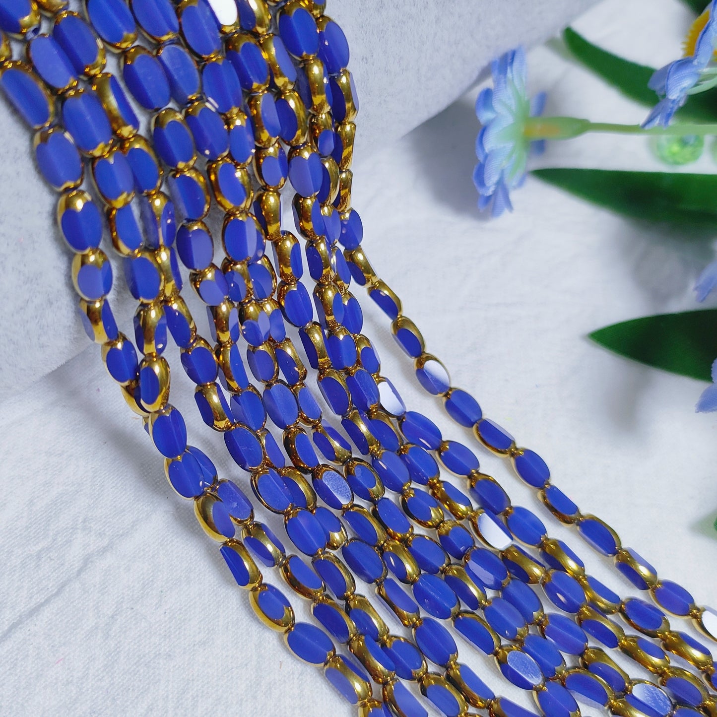 4*6.5mm vintage oval faceted golden and rainbow edge galss rice beads 48pcs per strand for DIY project bracelet&necklace&keychain etc material