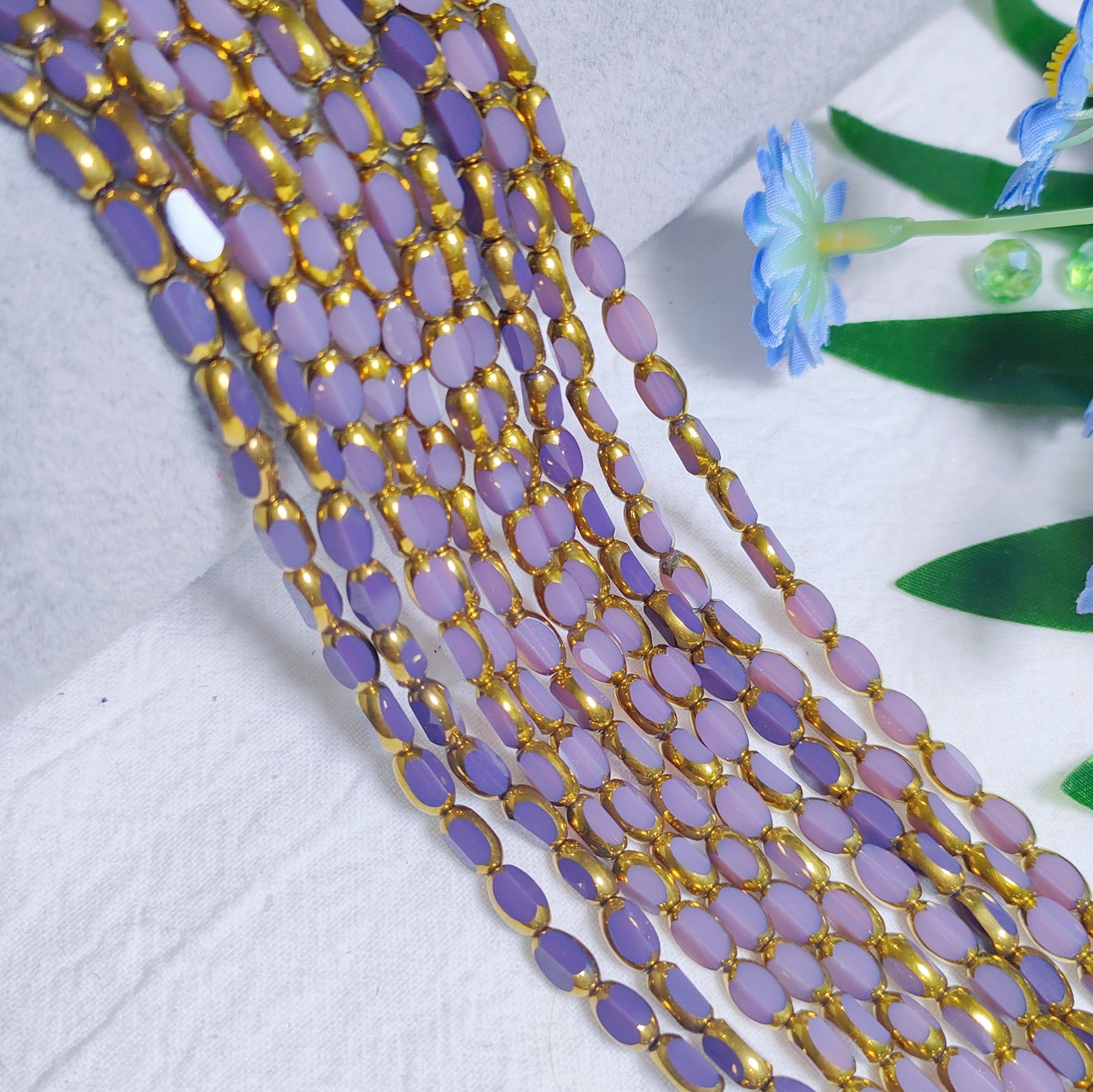 4*6.5mm vintage oval faceted golden and rainbow edge galss rice beads 48pcs per strand for DIY project bracelet&necklace&keychain etc material