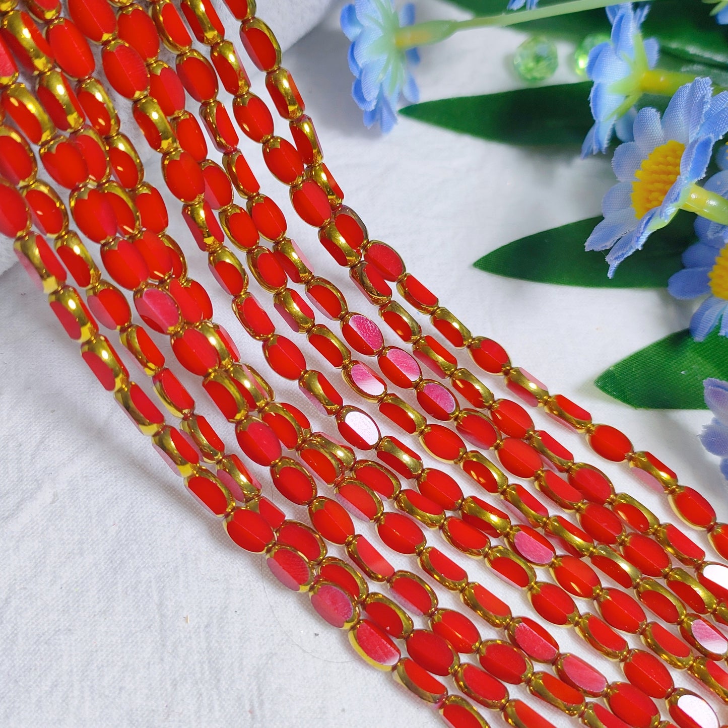 4*6.5mm vintage oval faceted golden and rainbow edge galss rice beads 48pcs per strand for DIY project bracelet&necklace&keychain etc material