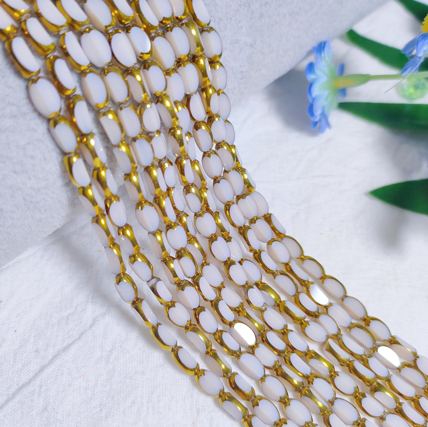 4*6.5mm vintage oval faceted golden and rainbow edge galss rice beads 48pcs per strand for DIY project bracelet&necklace&keychain etc material