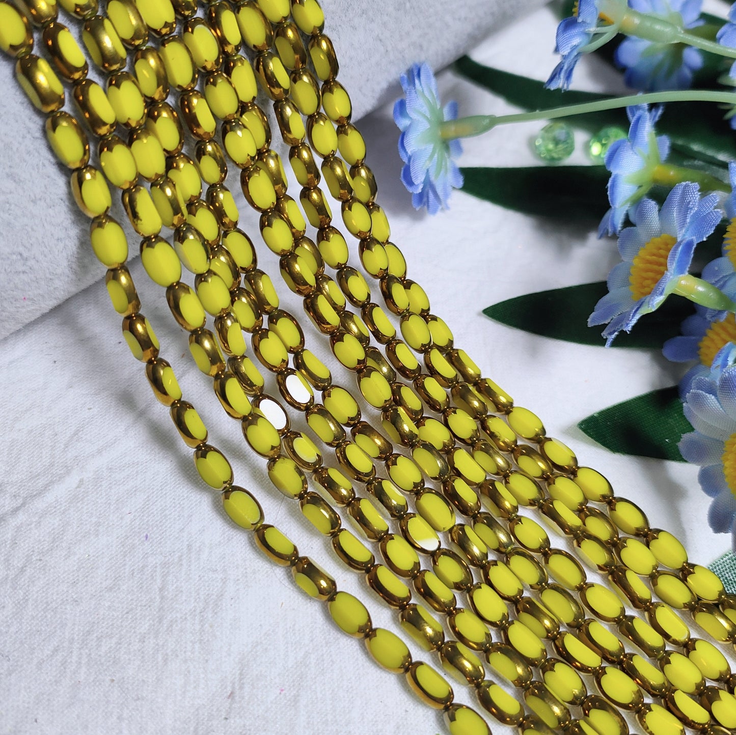4*6.5mm vintage oval faceted golden and rainbow edge galss rice beads 48pcs per strand for DIY project bracelet&necklace&keychain etc material