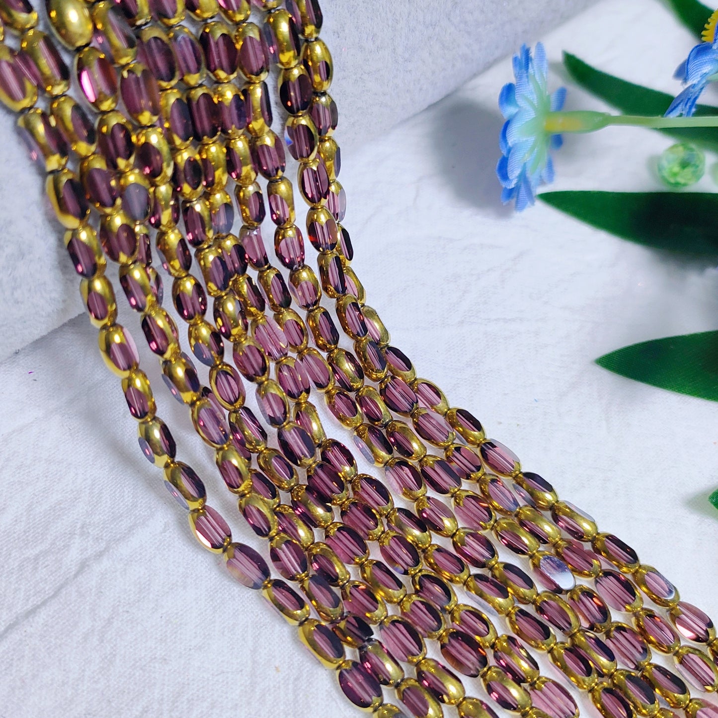 4*6.5mm vintage oval faceted golden and rainbow edge galss rice beads 48pcs per strand for DIY project bracelet&necklace&keychain etc material